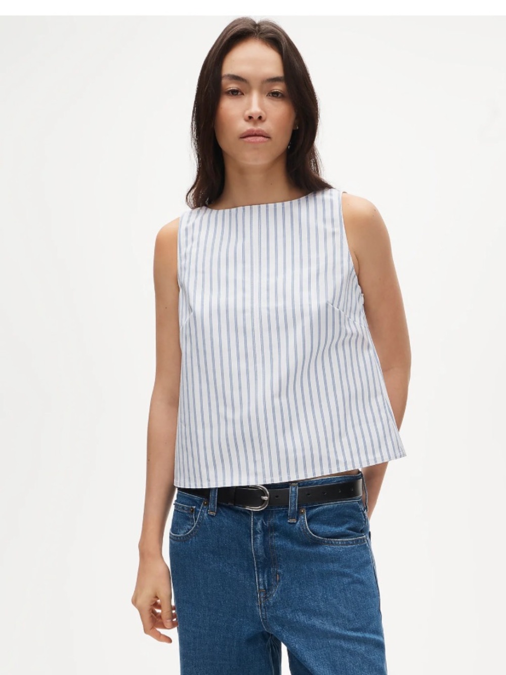 J. Crew Shell top in striped double cotton poplin - white blue